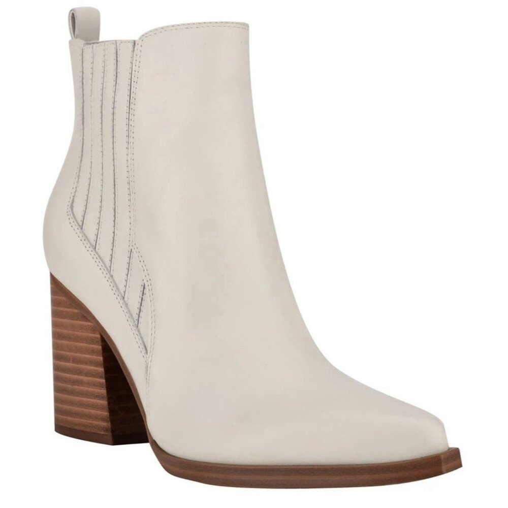 Marc Fisher Bone White Leather Block Heel Ankle Boots